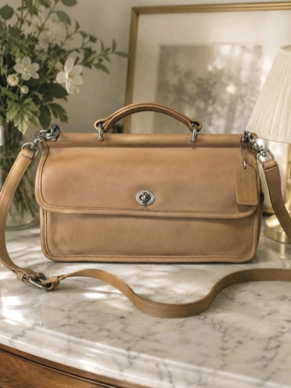 Vintage Coach Willis City Bag Top Handle Camel Tan Leather Handbag 9153 USA